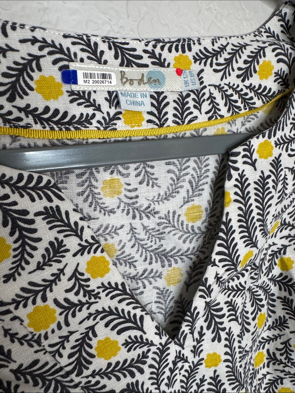 Boden 100% Linen Mini Shift Tunic Dress Size 8 Floral V Neck - Picture 3 of 7